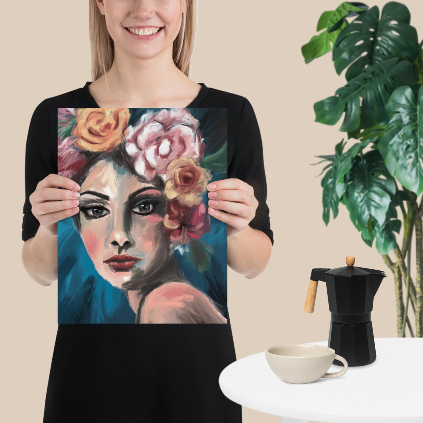 "Blumen im Haar" - Hochwertiger Kunstdruck mit satten Farben