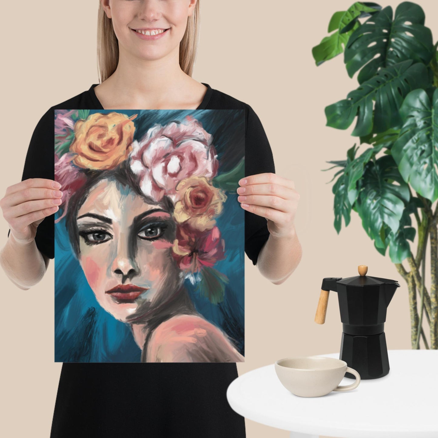 "Blumen im Haar" - Hochwertiger Kunstdruck mit satten Farben