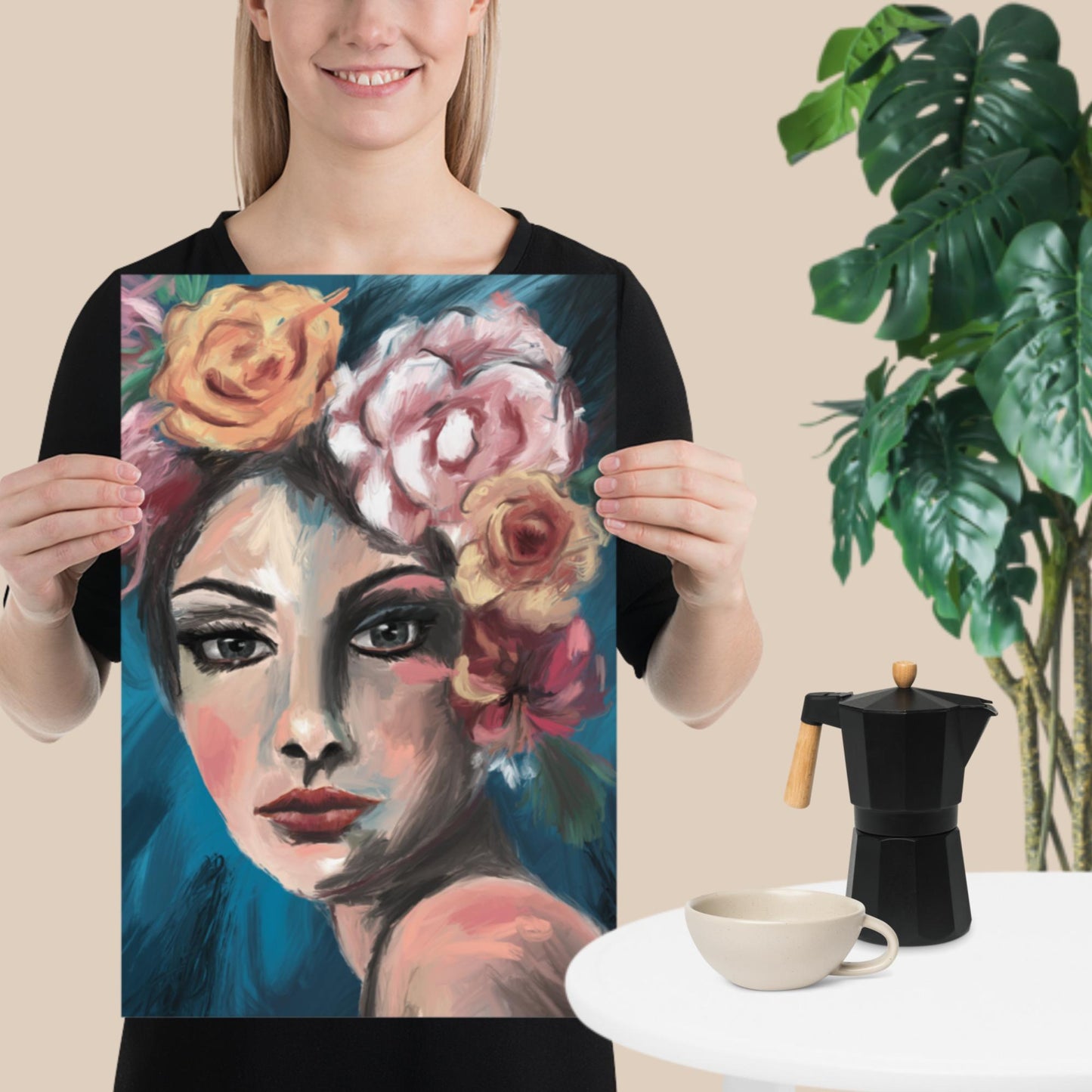 "Blumen im Haar" - Hochwertiger Kunstdruck mit satten Farben