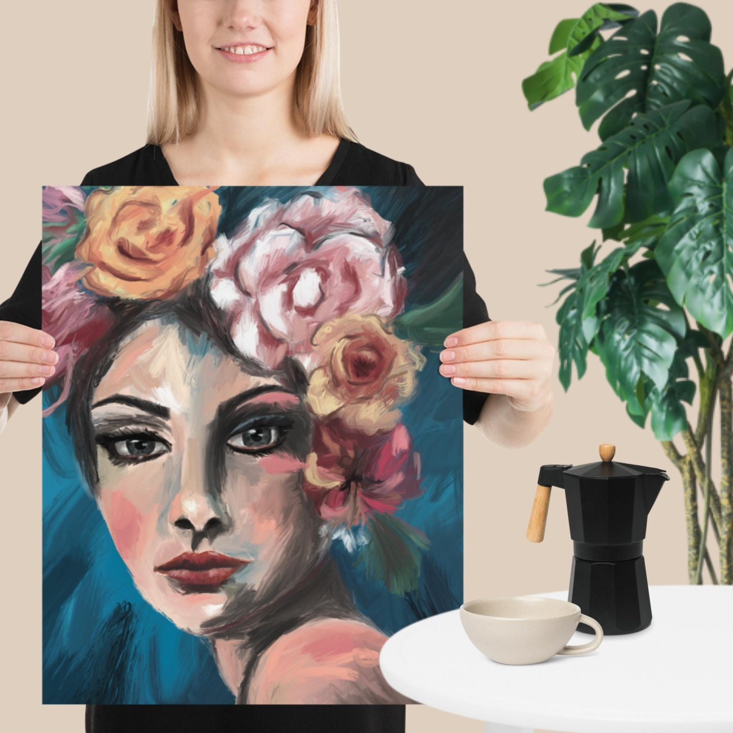 "Blumen im Haar" - Hochwertiger Kunstdruck mit satten Farben