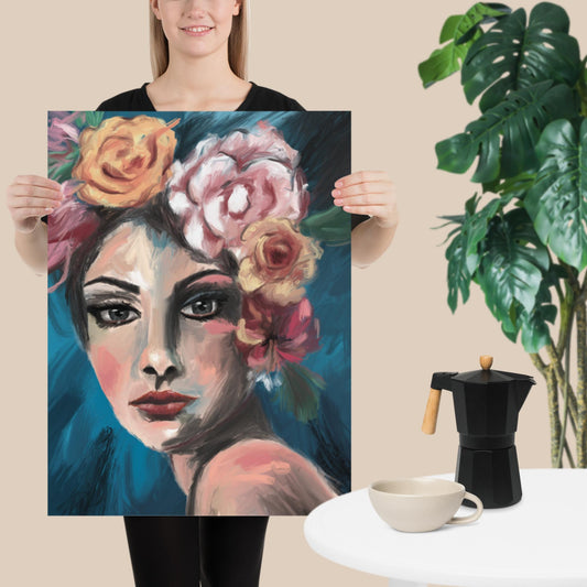 "Blumen im Haar" - Hochwertiger Kunstdruck mit satten Farben