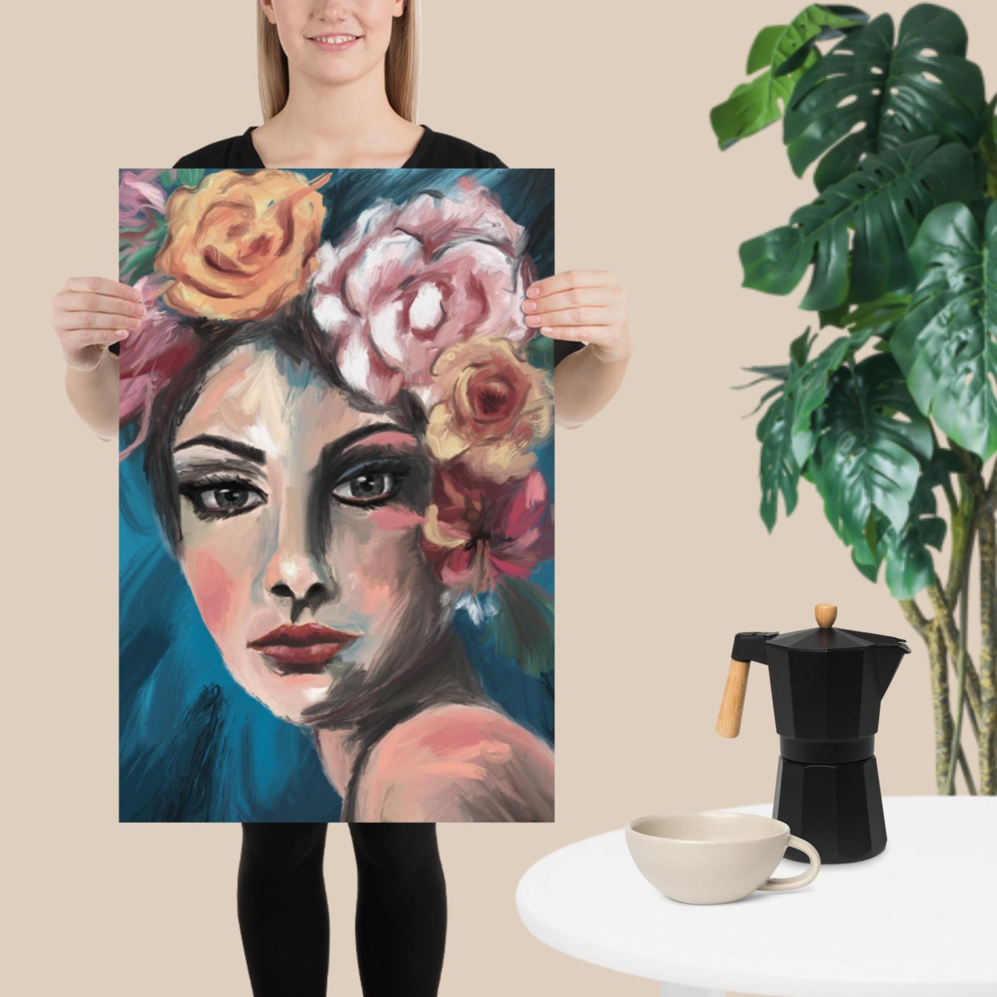 "Blumen im Haar" - Hochwertiger Kunstdruck mit satten Farben