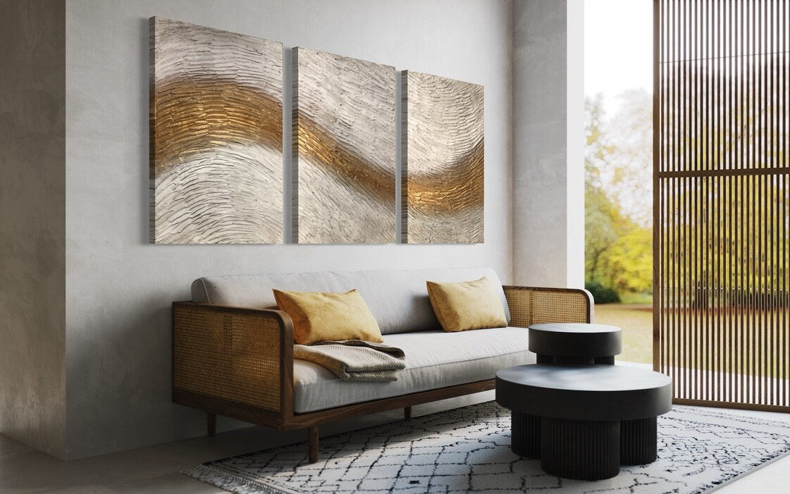 "Golden Wave" 2023, dreiteilig, 220 x 100 cm