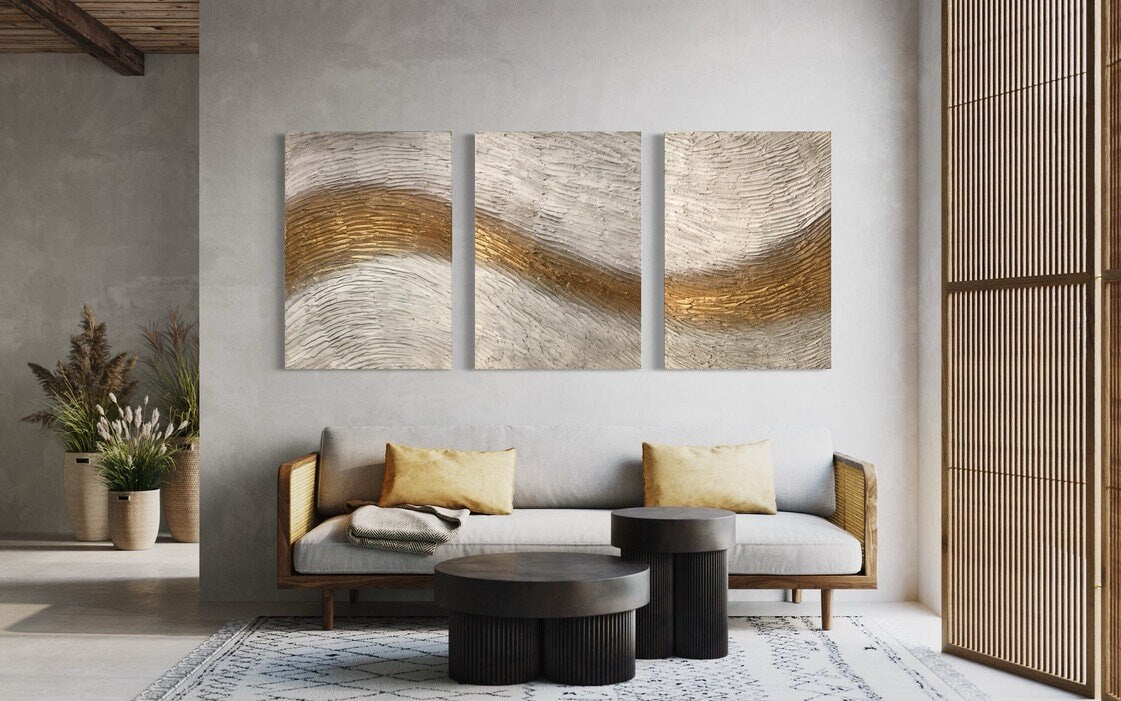 "Golden Wave" 2023, dreiteilig, 220 x 100 cm