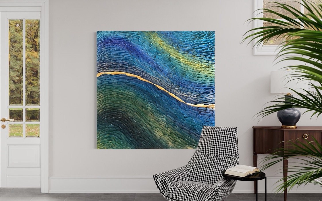 "Ocean Gold Vein" 135 x 135 cm